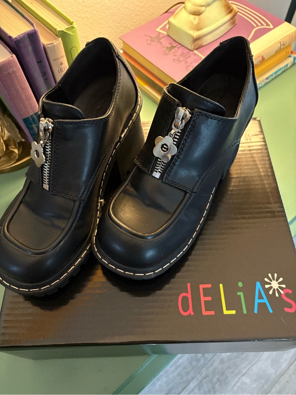 dELiA*s Black Platform Zip-Front Loafers